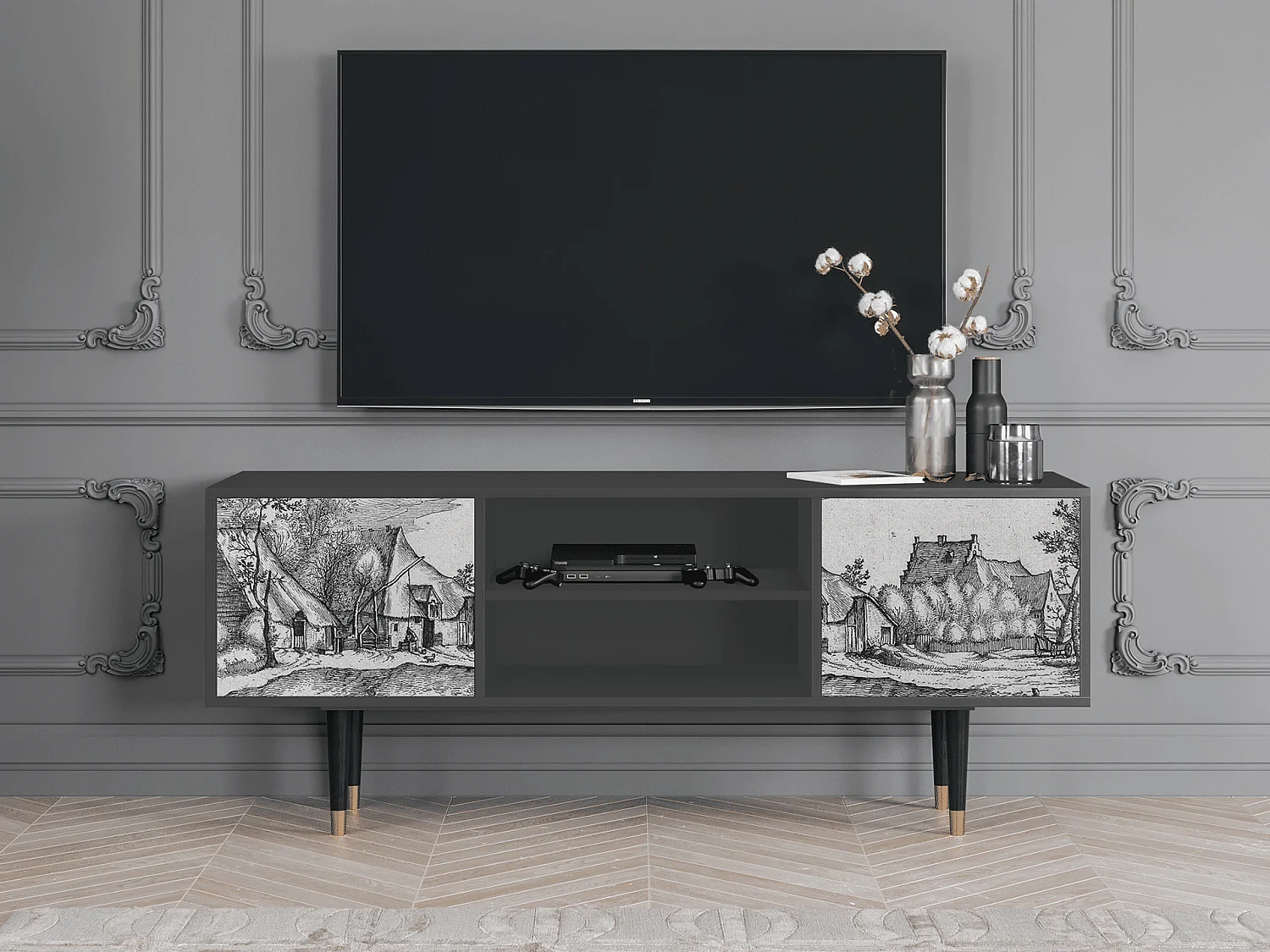 Meuble TV - 170х69х48 cm - T2 - Farms in a Village, Anthracite