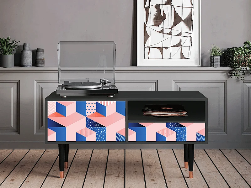 Szafka RTV - 115х59х48 cm - T3 - Pinky Squares, Antracyt