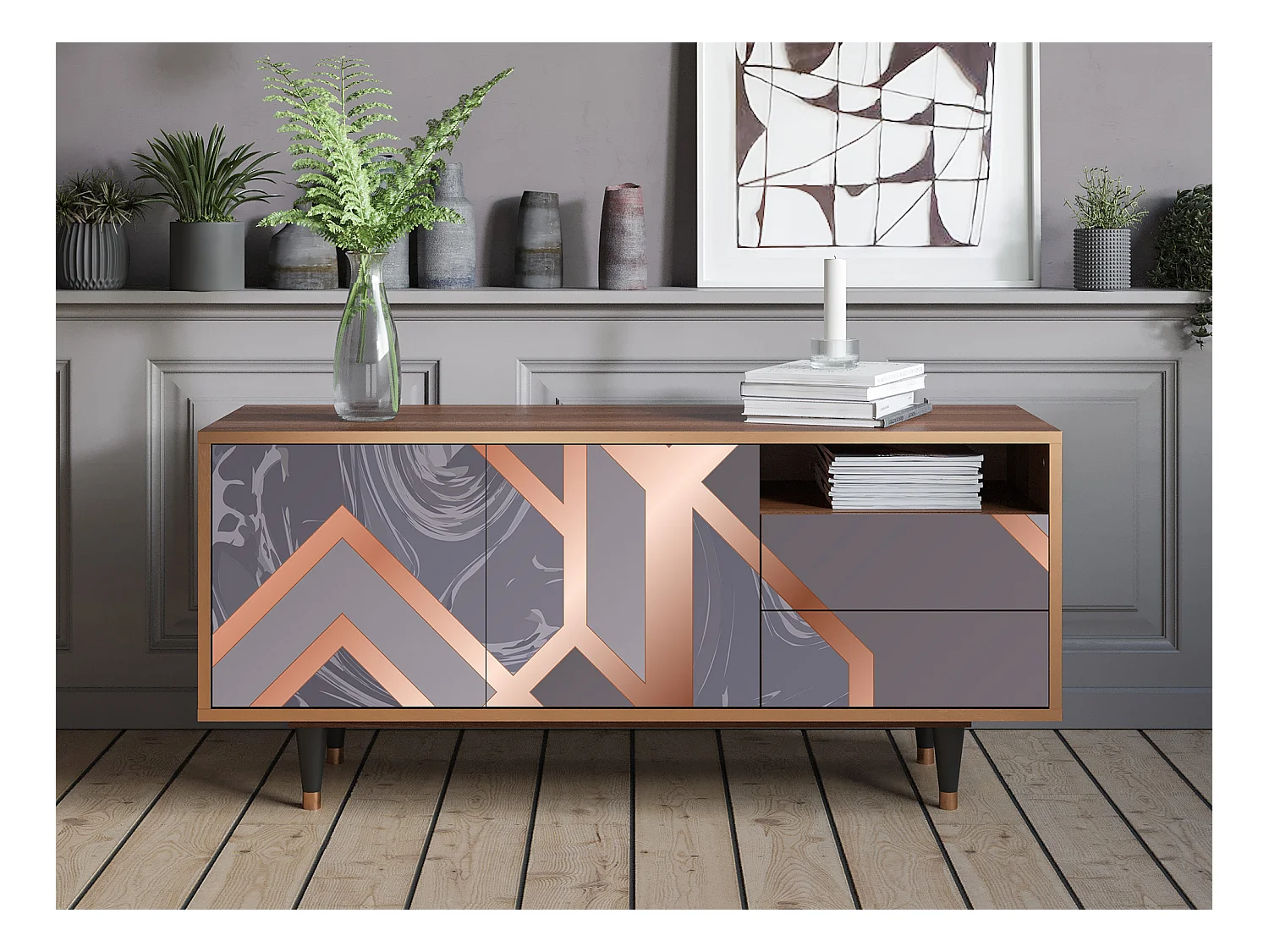 Meuble TV - 125х56х41 cm - T7 - Taupe Anatomy, Noyer