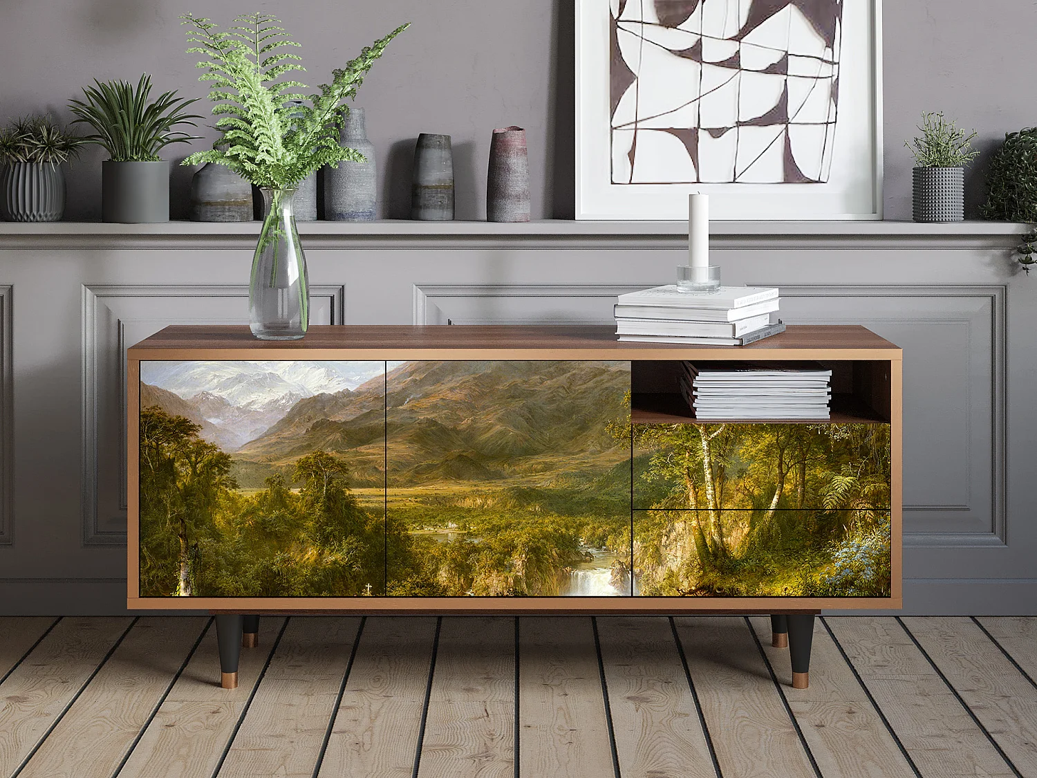 Mueble de TV - 125х56х41 cm - T7 - The Heart of the Andes , Nogal