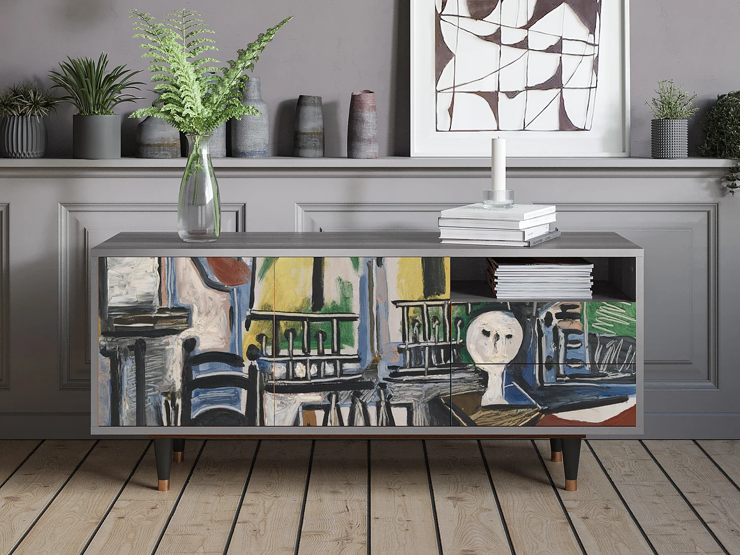 Szafka RTV - 125х56х41 cm - T7 - The Studio , Szary