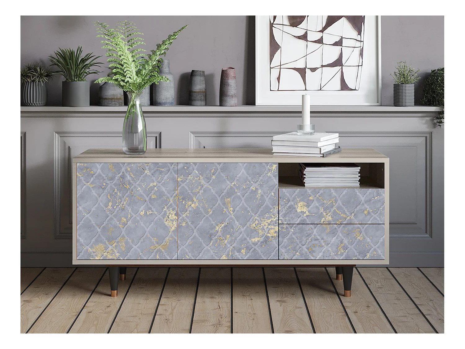 Meuble TV - 125х56х41 cm - T7 - Golden Smoke, Sable