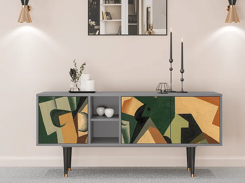 Mueble de TV - 150х69х41 cm - T5 - Glass and Checkerboard, Gris