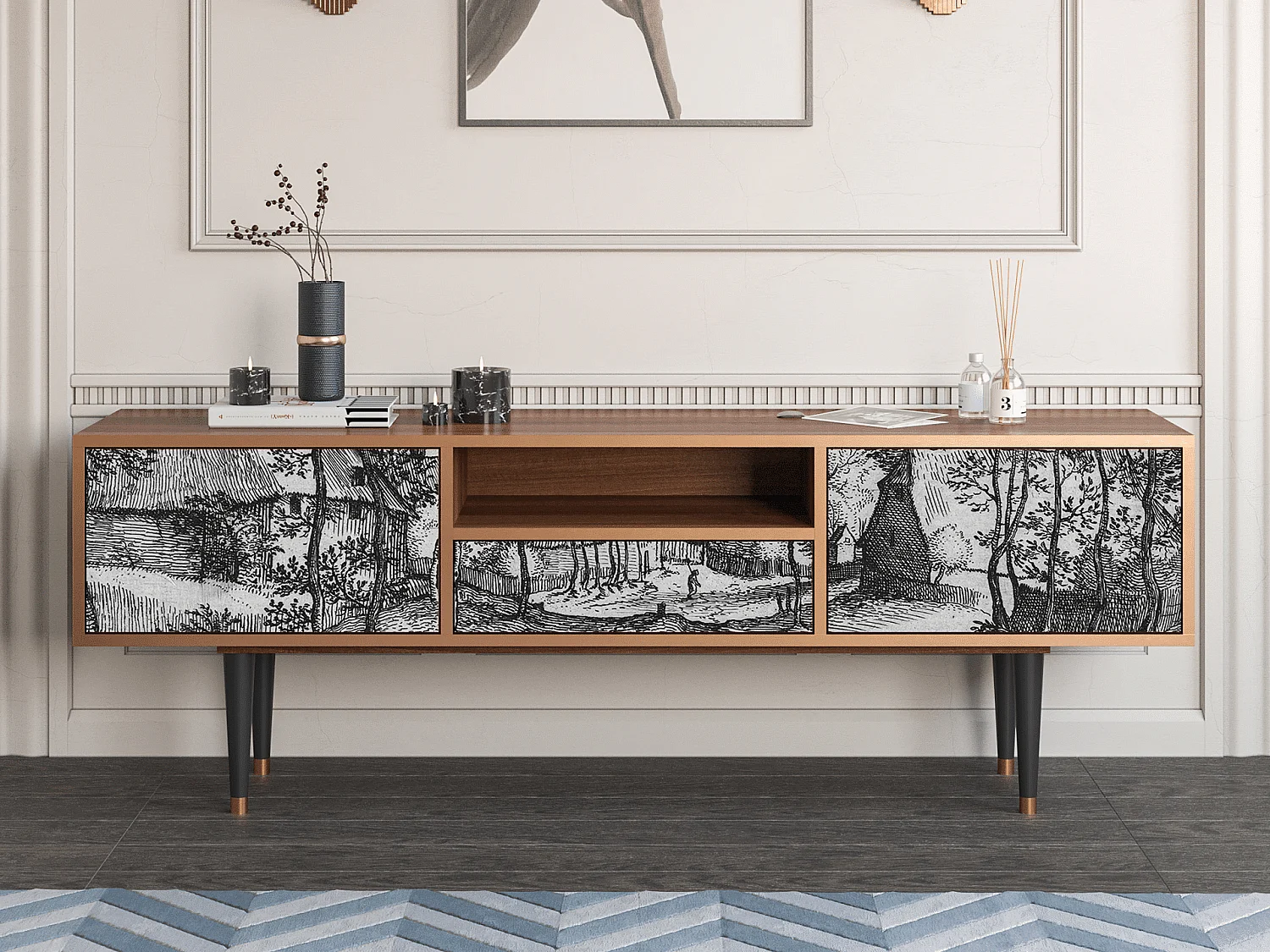 TV-meubel - 170х59х41 cm - T6 - Village Road, Walnoot