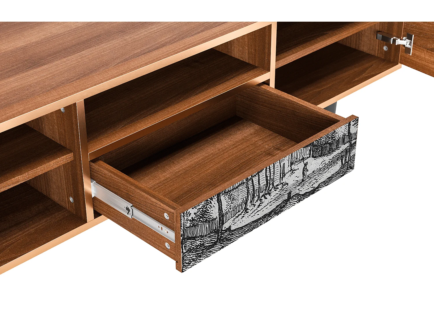 TV-meubel - 170х59х41 cm - T6 - Village Road, Walnoot