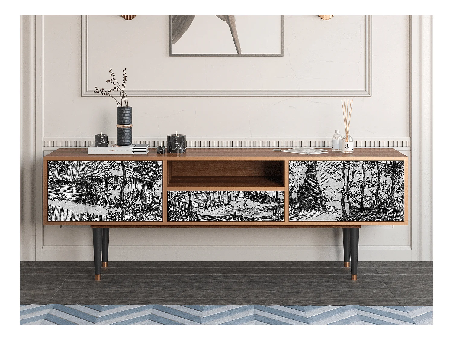 Meuble TV - 170х59х41 cm - T6 - Village Road, Noyer