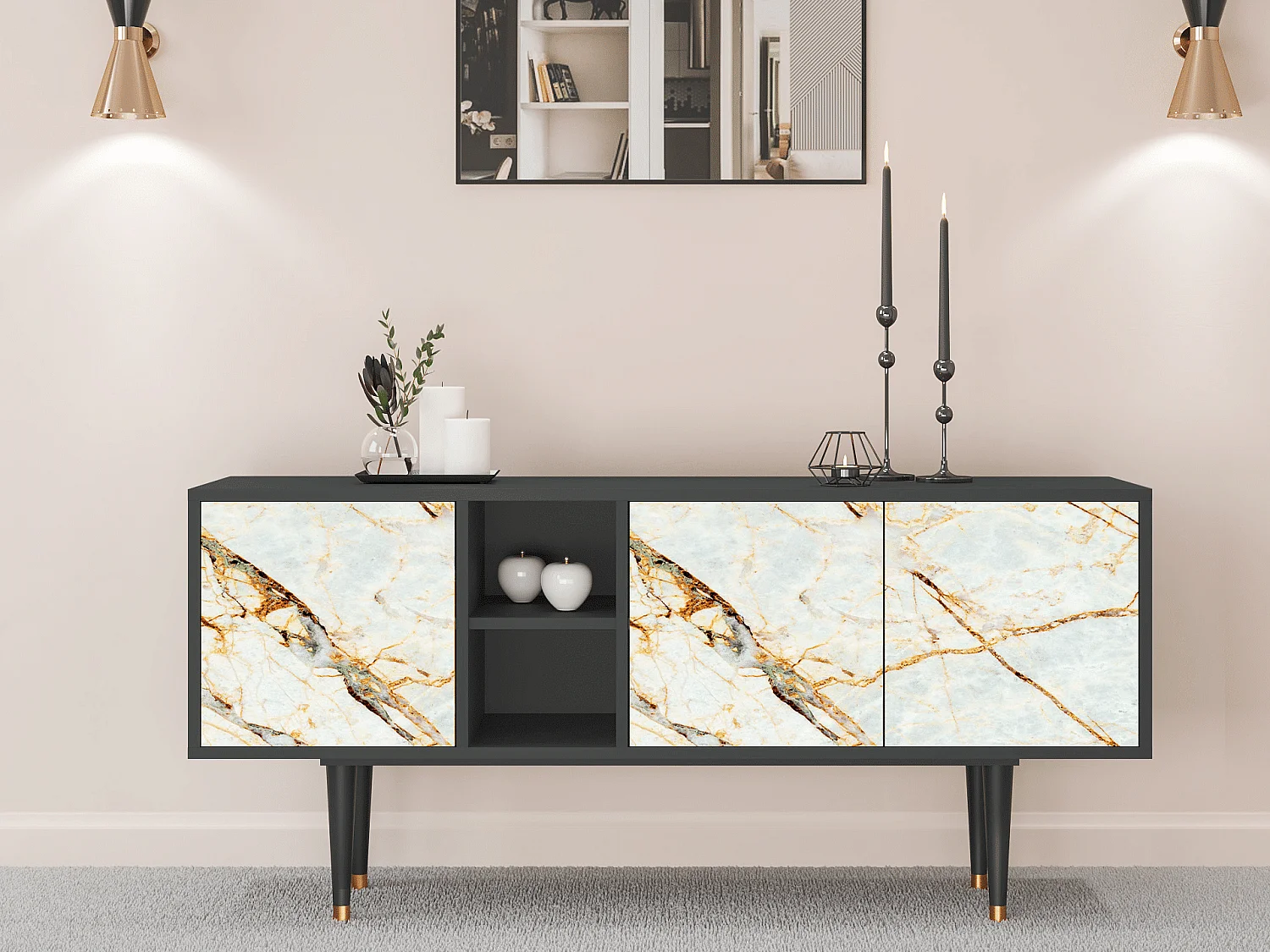 Meuble TV - 150х69х41 cm - T5 - Sabley Marble, Anthracite
