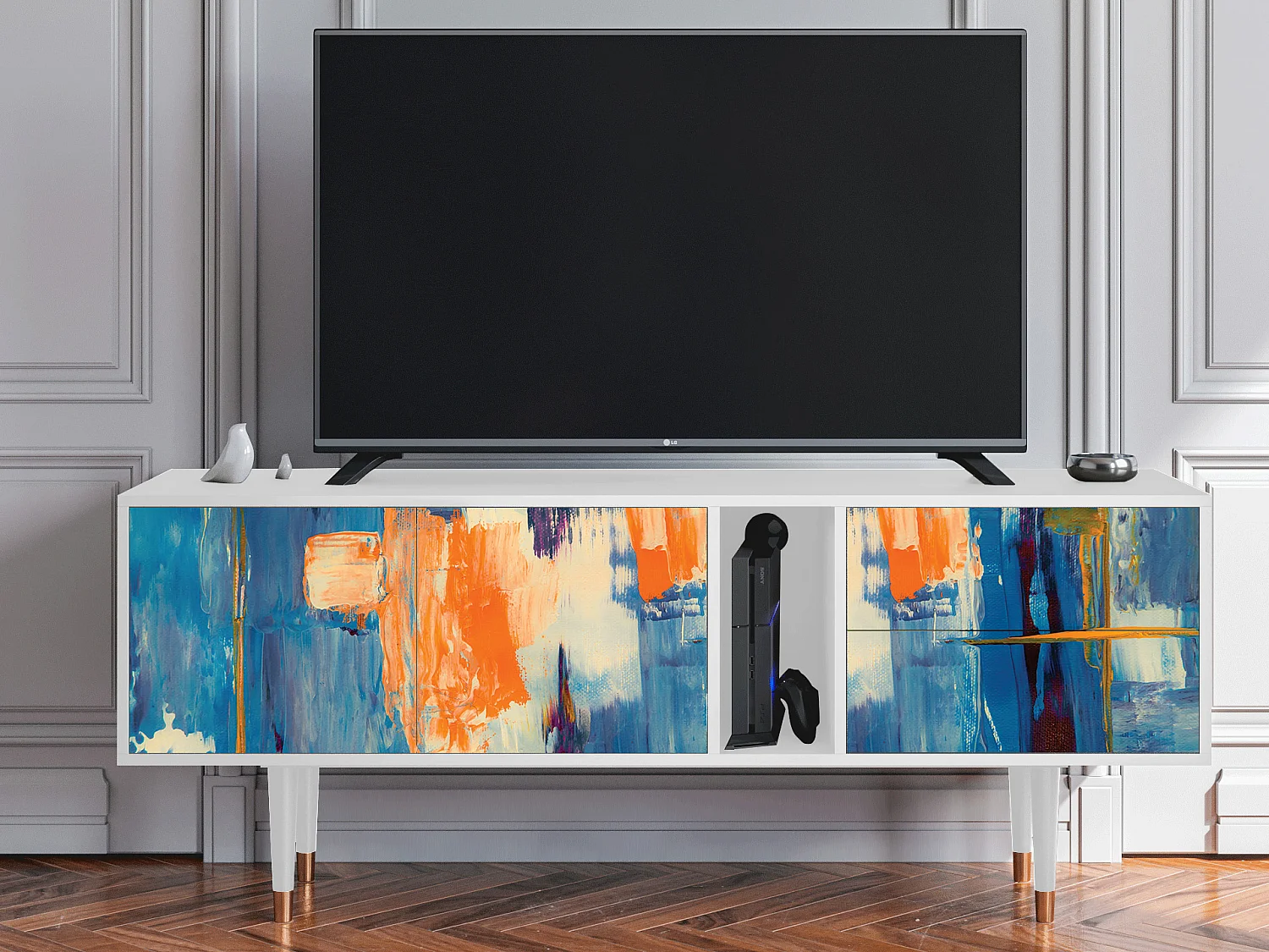 Meuble TV - 170х69х48 cm - T1 - Abstract Expressionism, Blanc