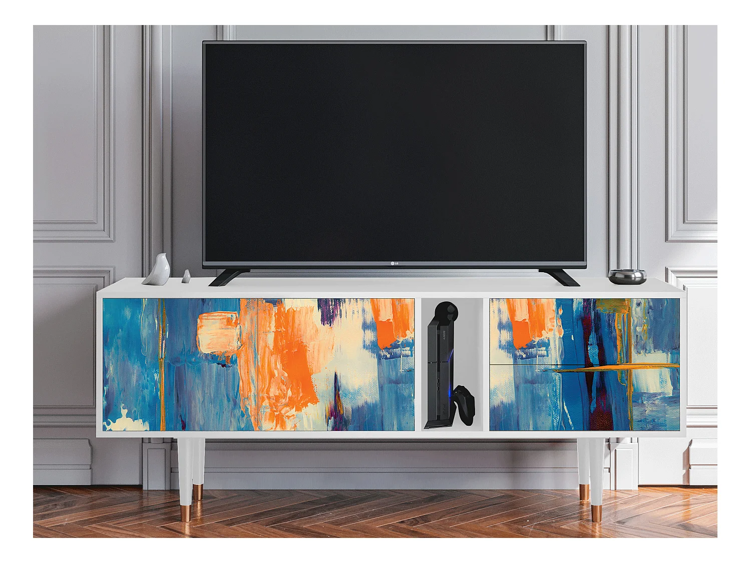 Meuble TV - 170х69х48 cm - T1 - Abstract Expressionism, Blanc