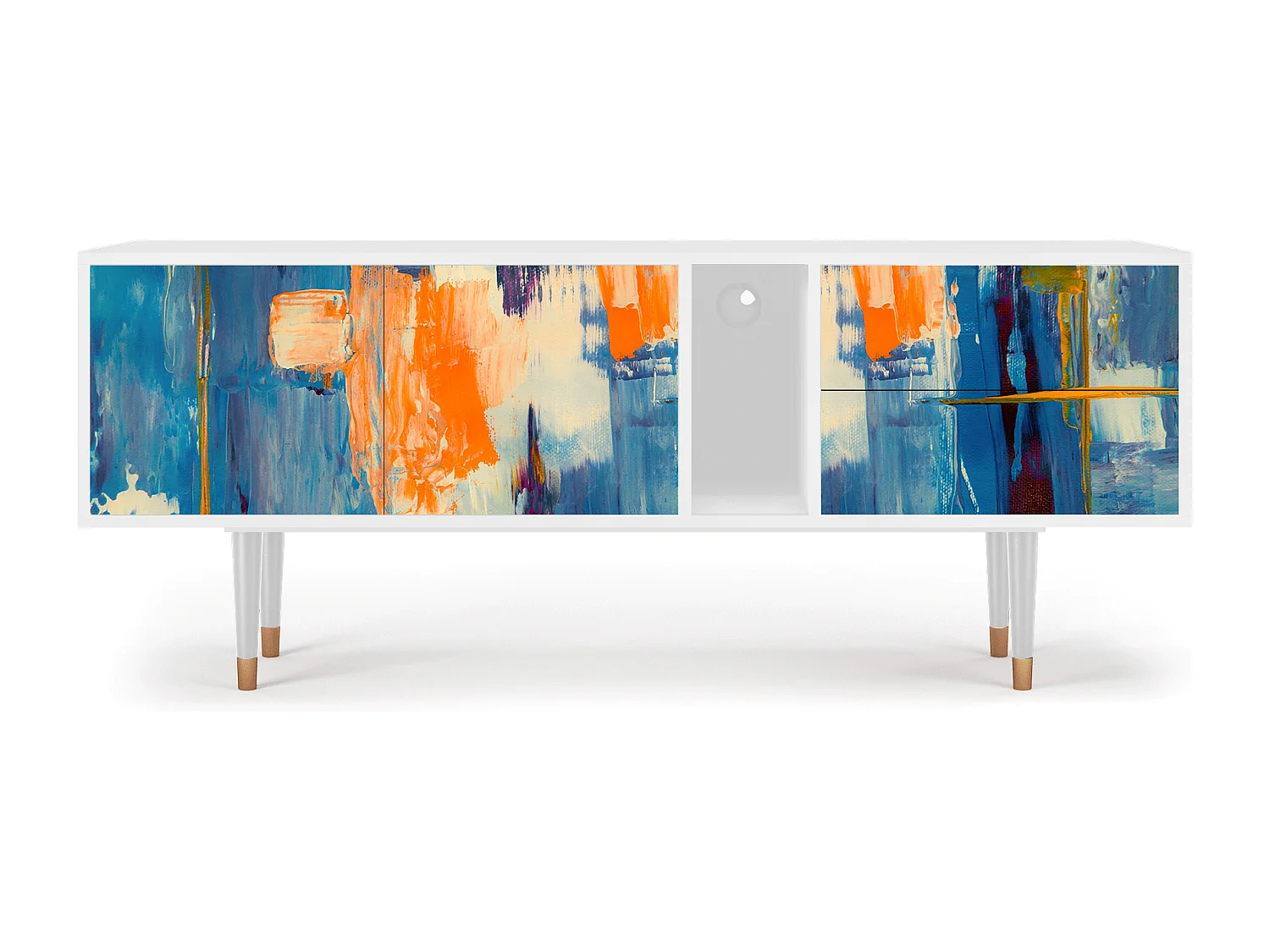 Szafka RTV - 170х69х48 cm - T1 - Abstract Expressionism, Biały