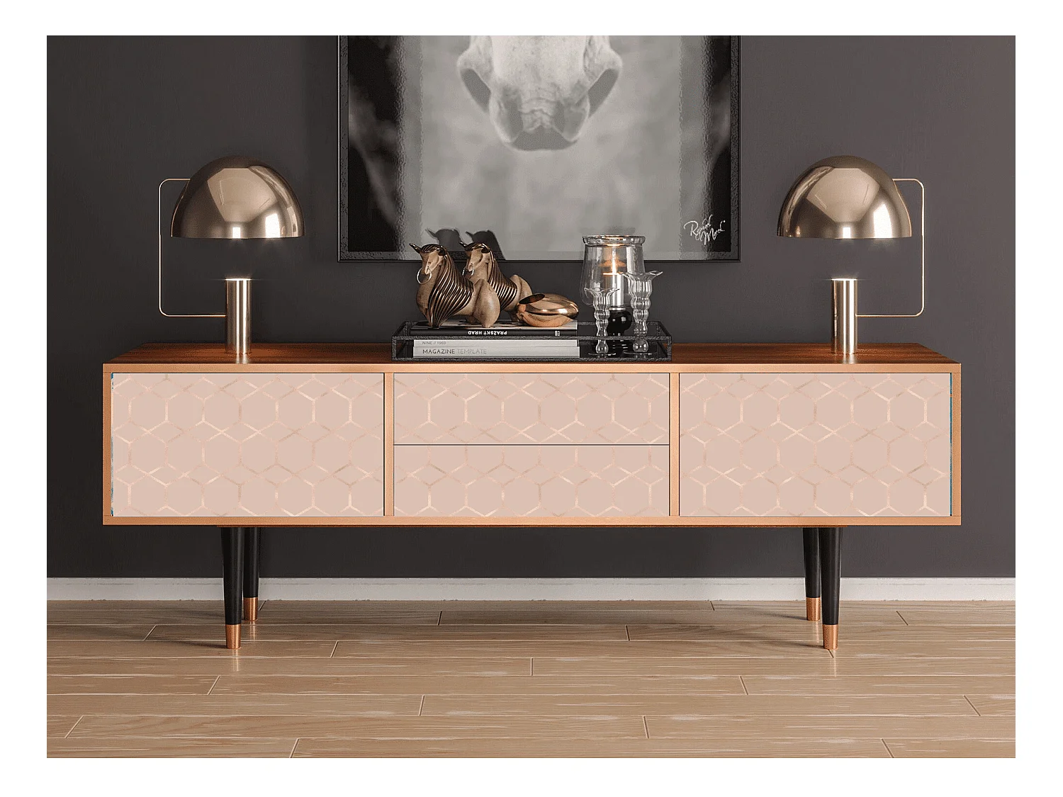 Mobile TV - 170х59х48 cm - T4 - Rose Honeycomb, Noce