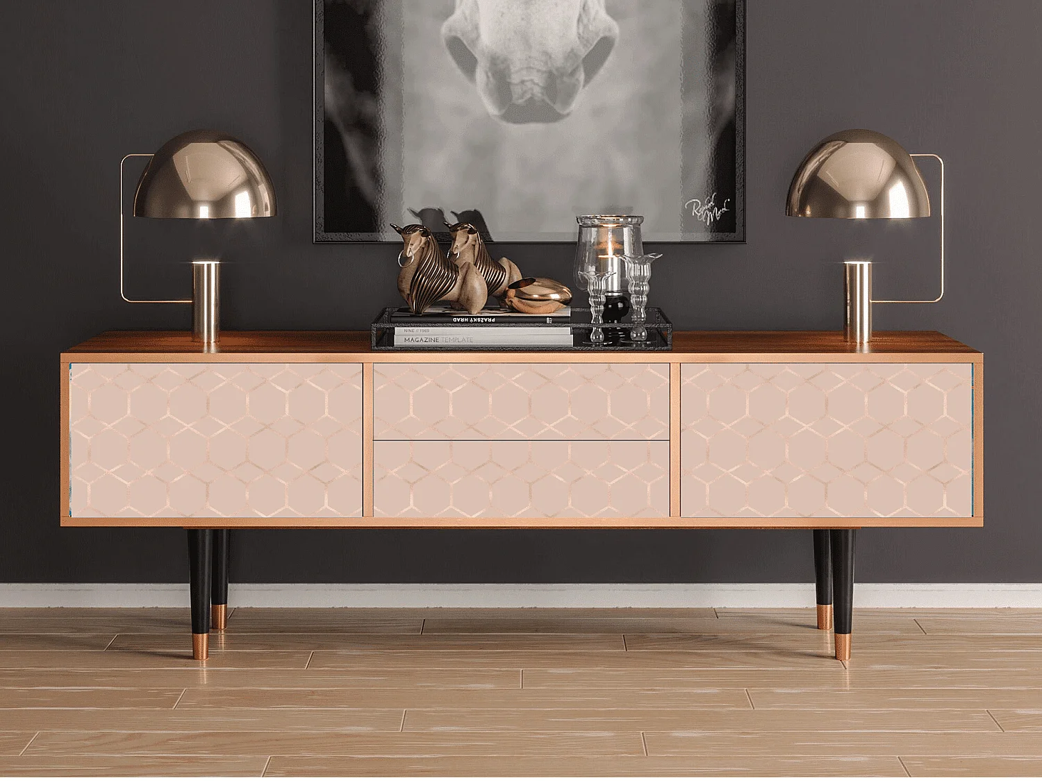 Meuble TV - 170х59х48 cm - T4 - Rose Honeycomb, Noyer