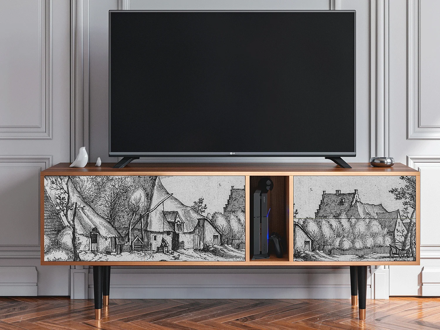 TV-Möbel - 170х69х48 cm - T1 - Farms in a Village, Walnuss