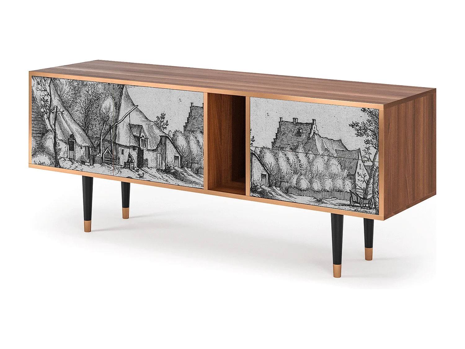 TV-Möbel - 170х69х48 cm - T1 - Farms in a Village, Walnuss