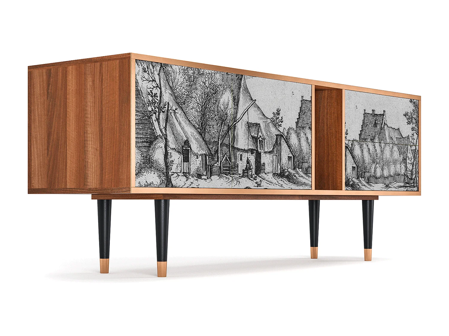 TV-Möbel - 170х69х48 cm - T1 - Farms in a Village, Walnuss