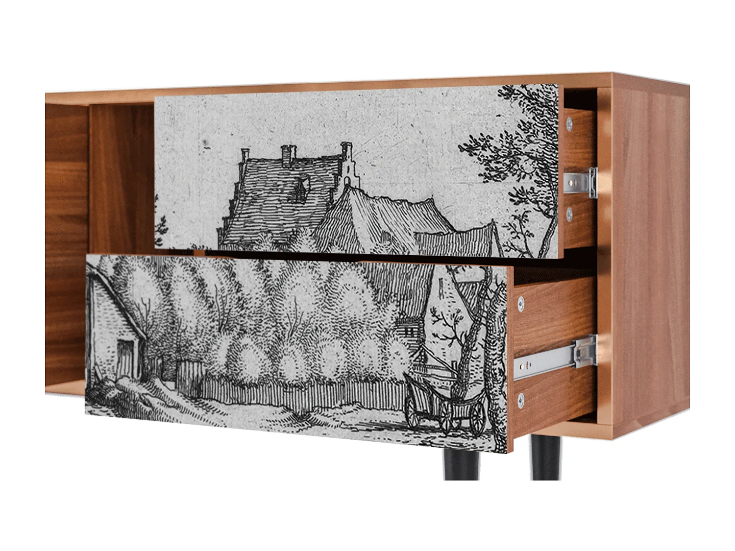 TV-Möbel - 170х69х48 cm - T1 - Farms in a Village, Walnuss