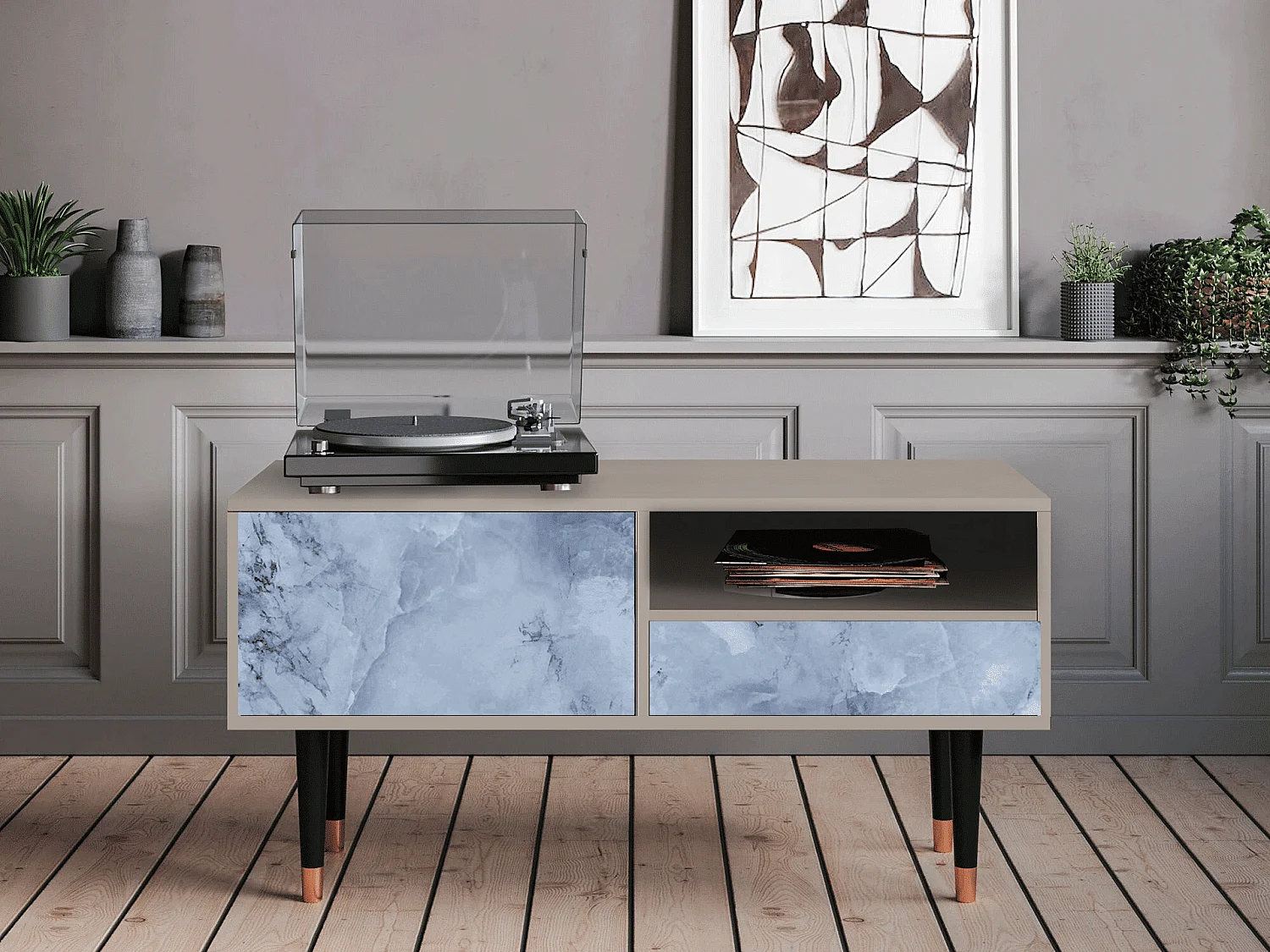 Mueble de TV - 115х59х48 cm - T3 - Feather Ice, Areia