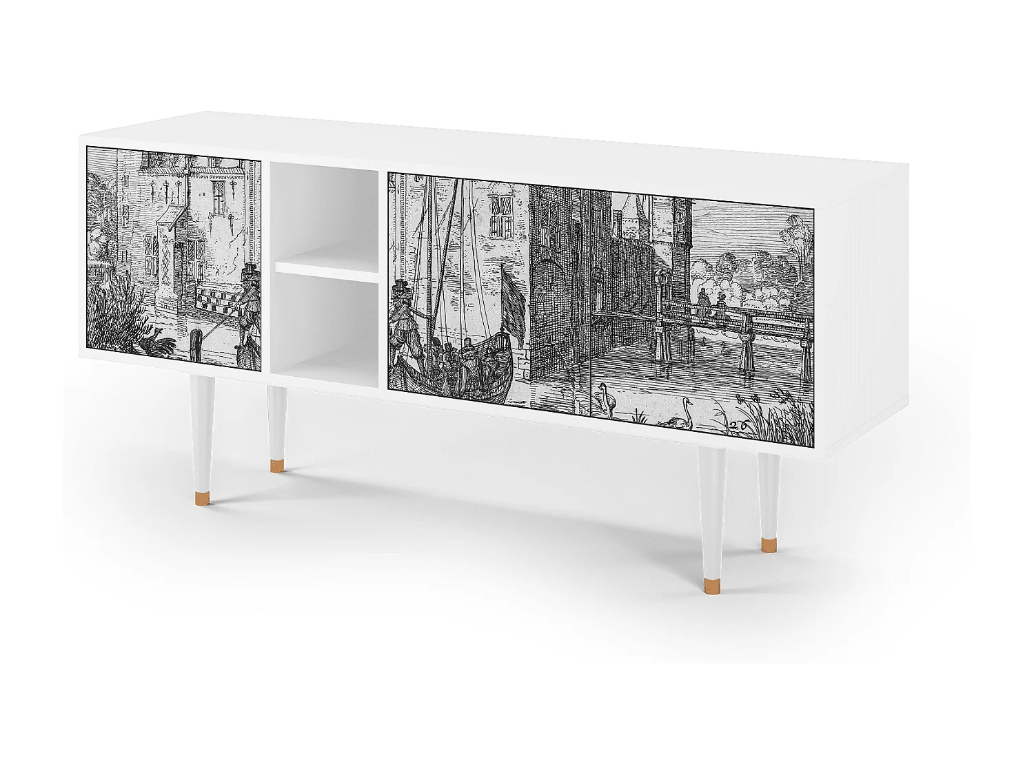 TV-meubel - 150х69х41 cm - T5 - Castle with Bridge, Wit