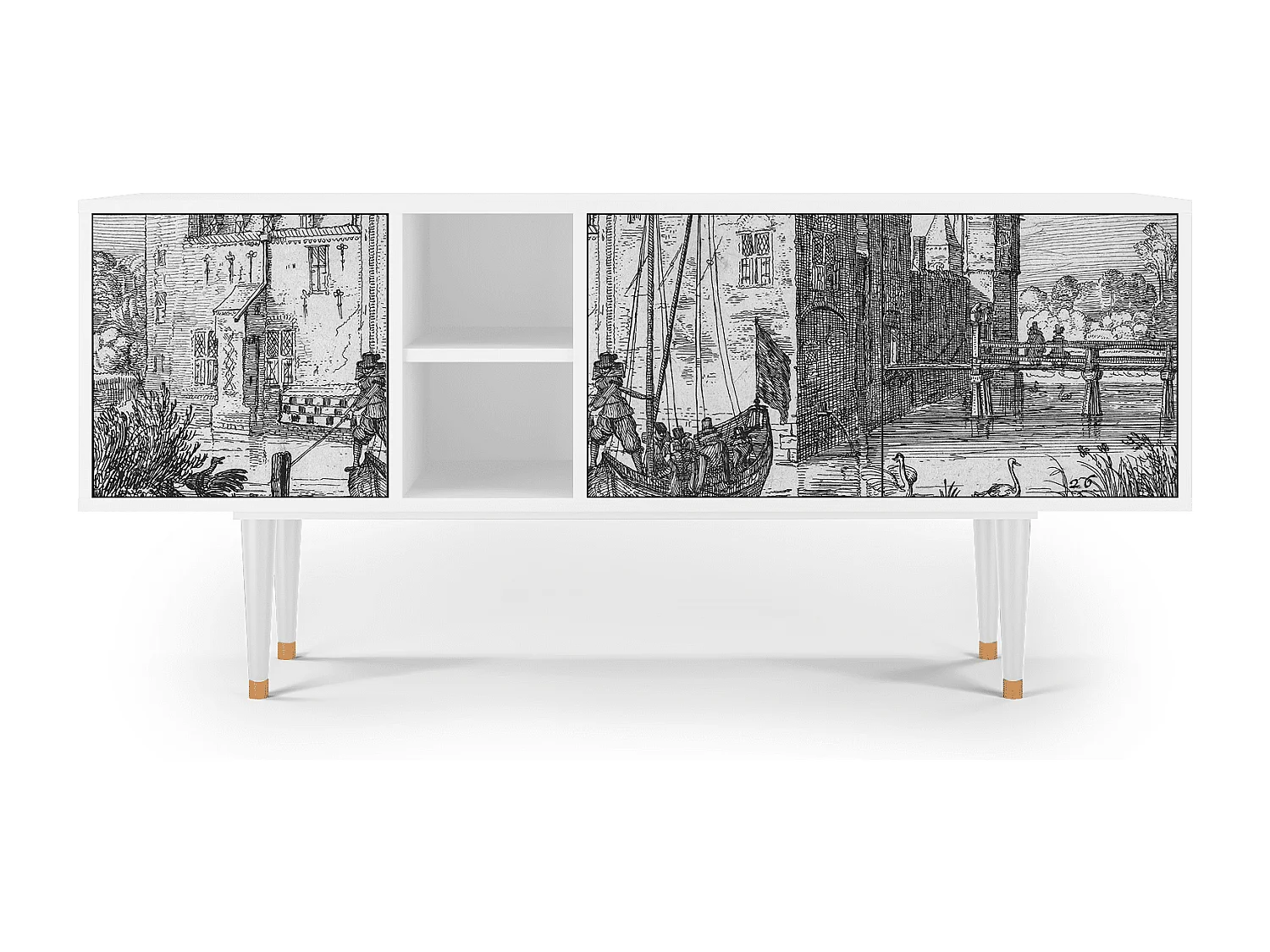 Mueble de TV - 150х69х41 cm - T5 - Castle with Bridge, Branco