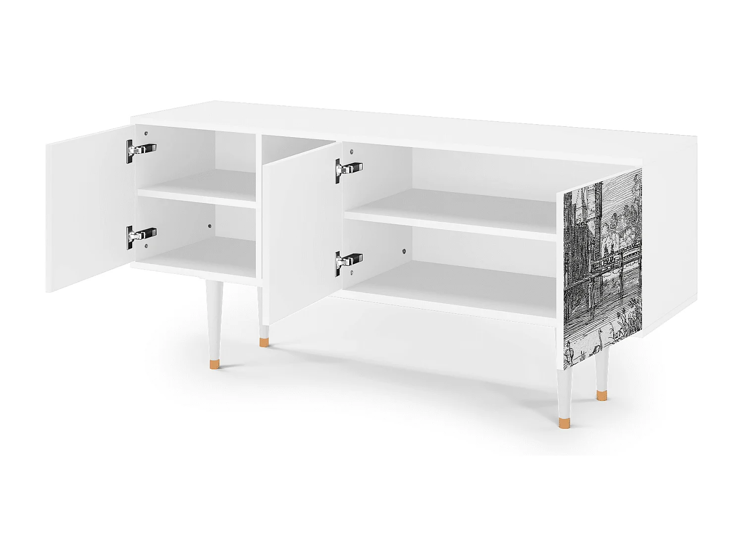 Mueble de TV - 150х69х41 cm - T5 - Castle with Bridge, Branco