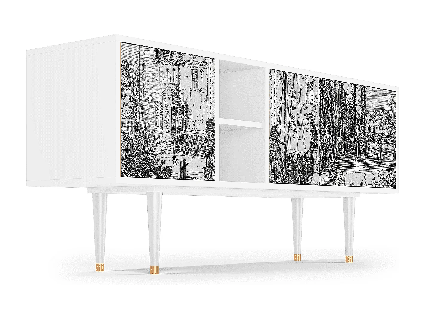 Meuble TV - 150х69х41 cm - T5 - Castle with Bridge, Blanc