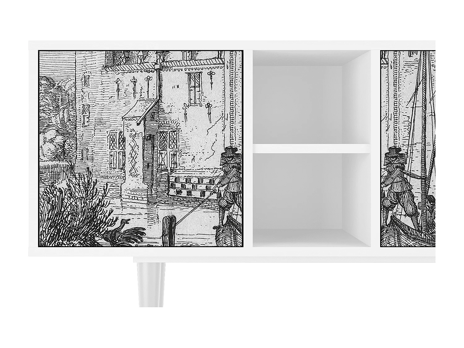 Meuble TV - 150х69х41 cm - T5 - Castle with Bridge, Blanc