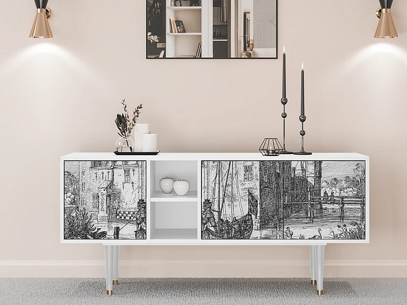 TV-meubel - 150х69х41 cm - T5 - Castle with Bridge, Wit