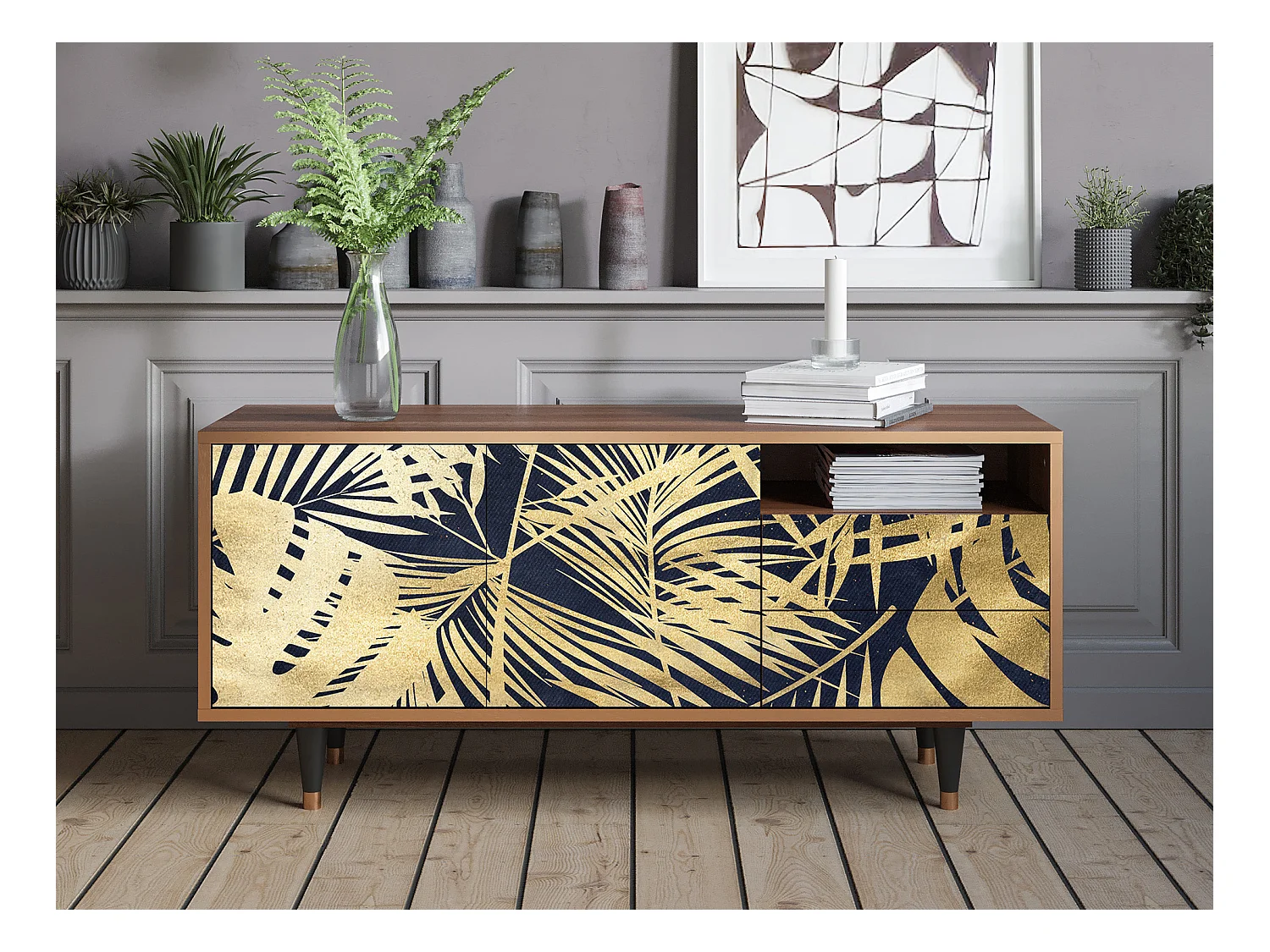 Meuble TV - 125х56х41 cm - T7 - Jungle Vibes, Noyer