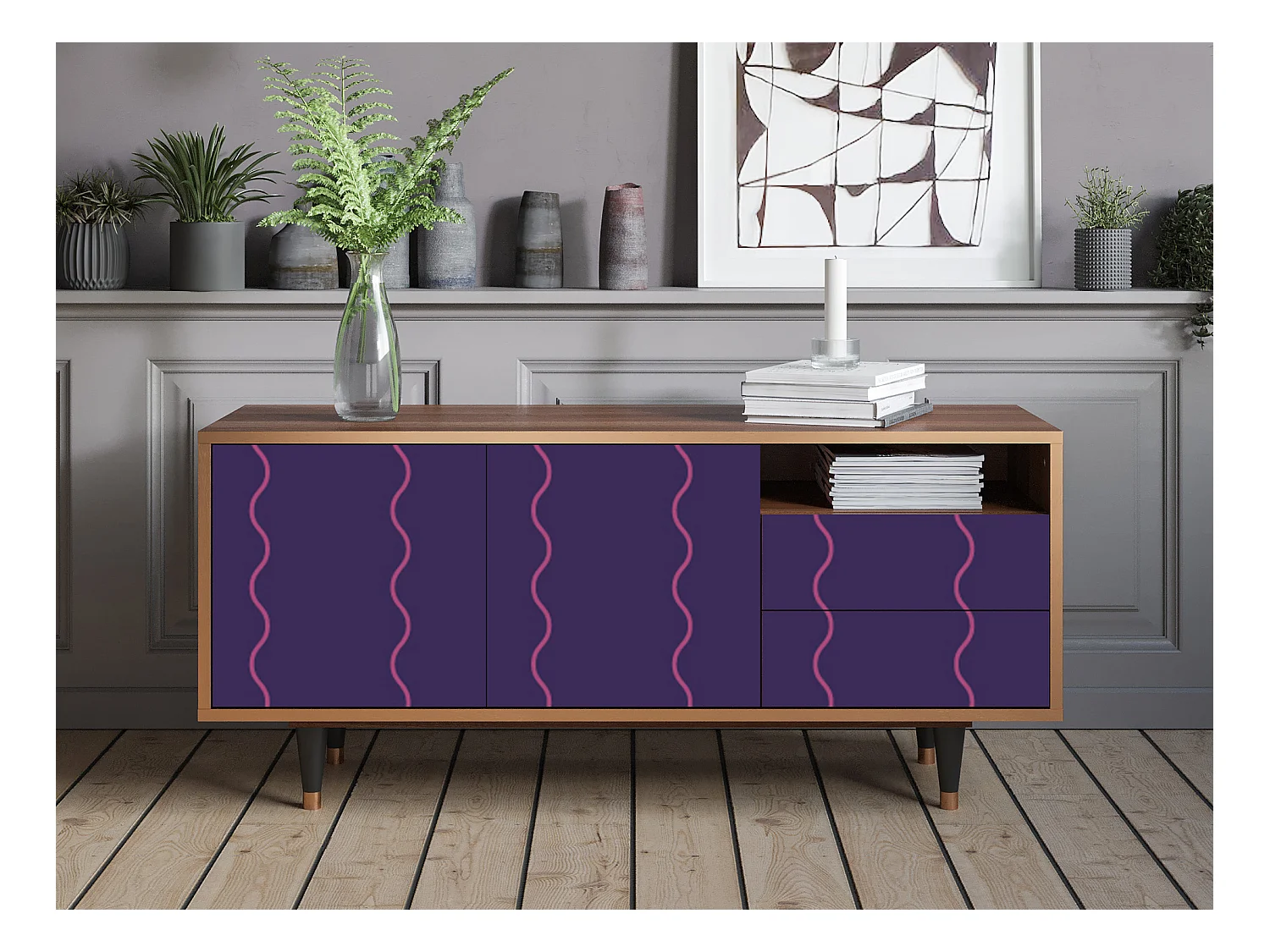 Meuble TV - 125х56х41 cm - T7 - Grape Maccaroni, Noyer