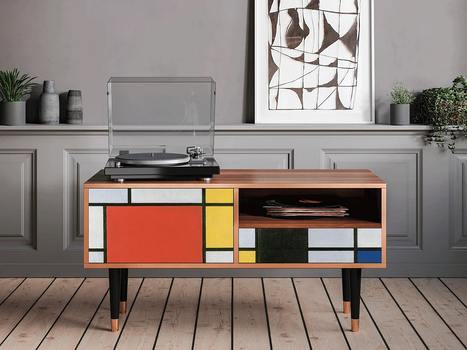 Meuble TV - 115х59х48 cm - T3 - Composition, Noyer