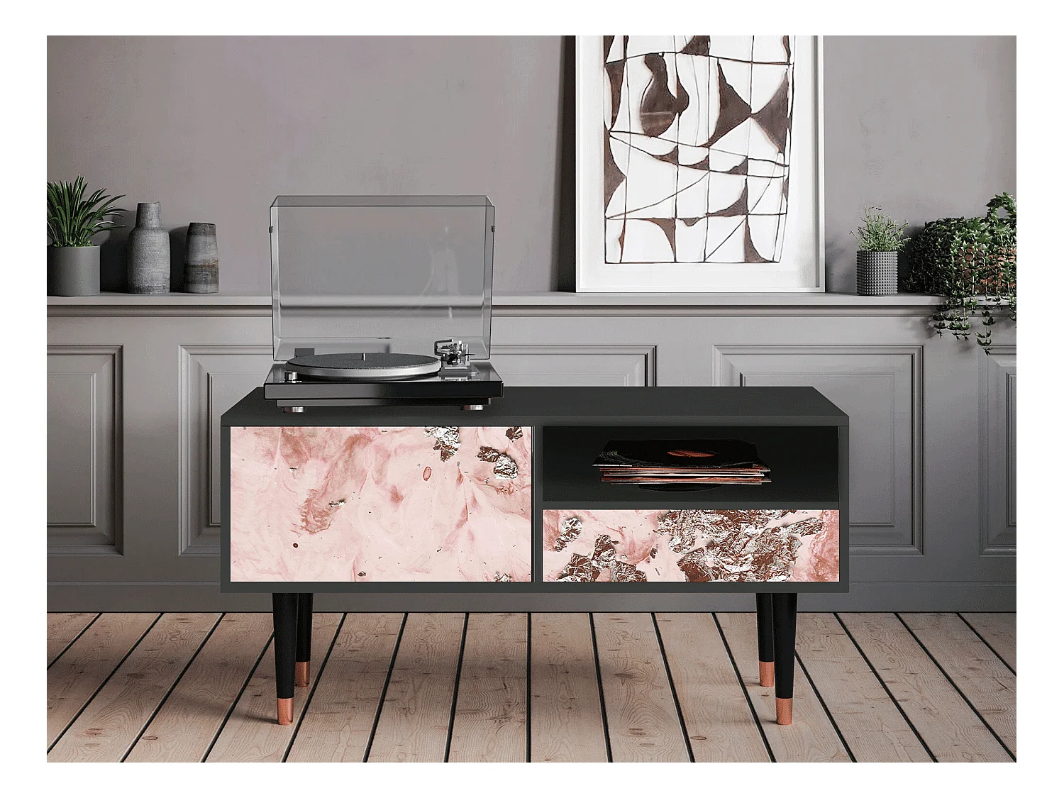 Meuble TV - 115х59х48 cm - T3 - Cotton Candy, Anthracite