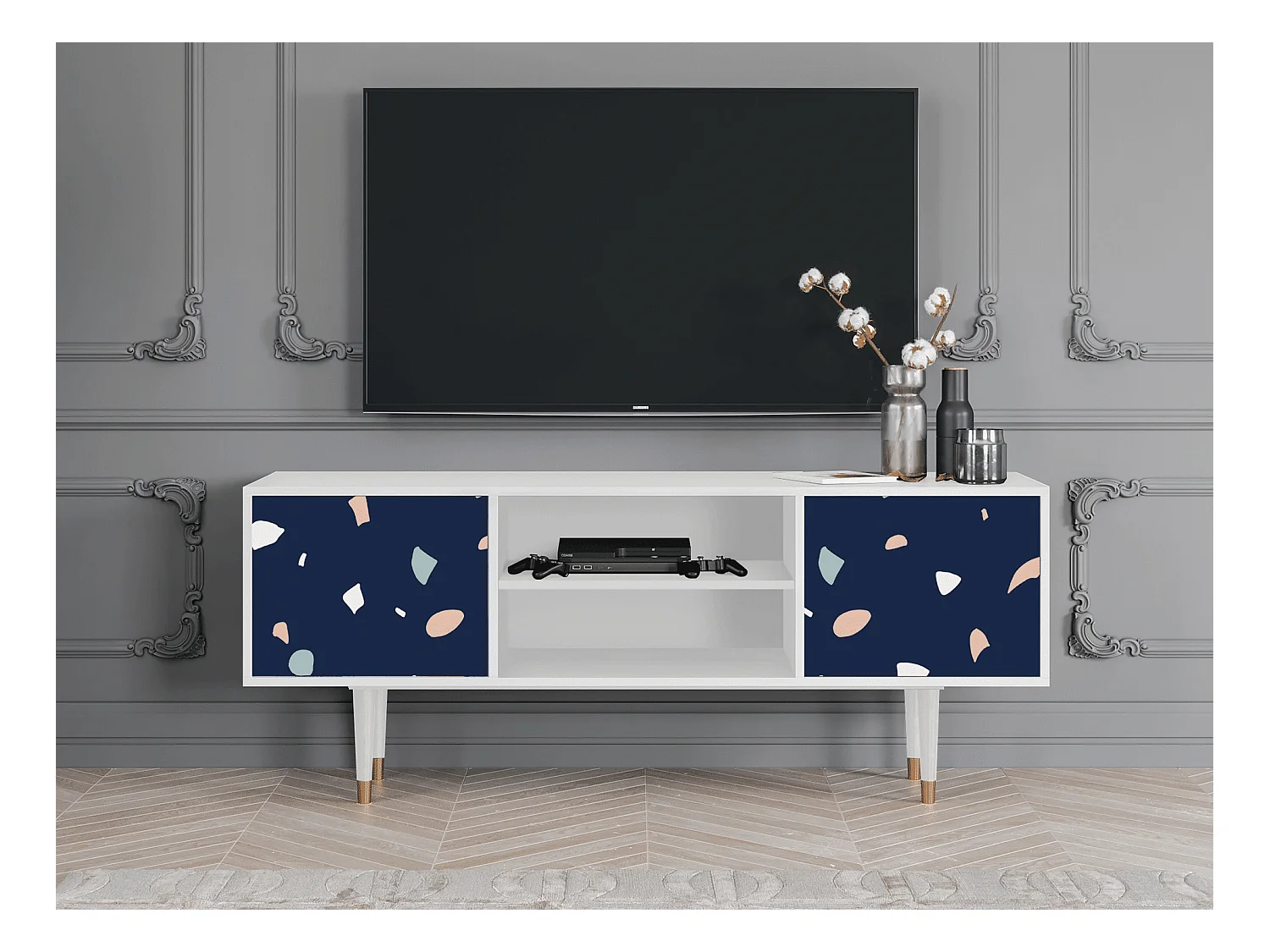 Mueble de TV - 170х69х48 cm - T2 - Space Satellites, Blanco