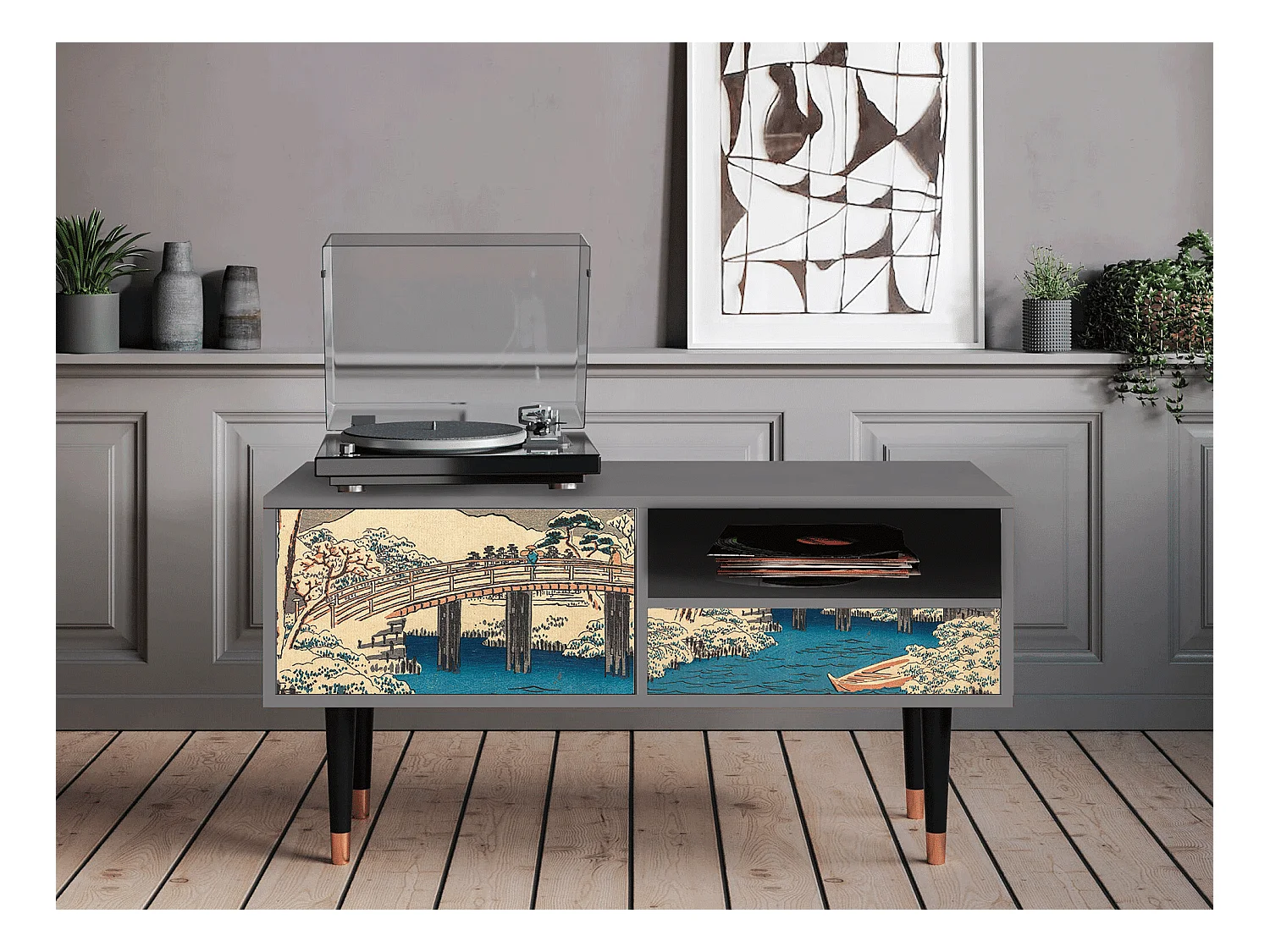 Meuble TV - 115х59х48 cm - T3 - Katabira River, Gris