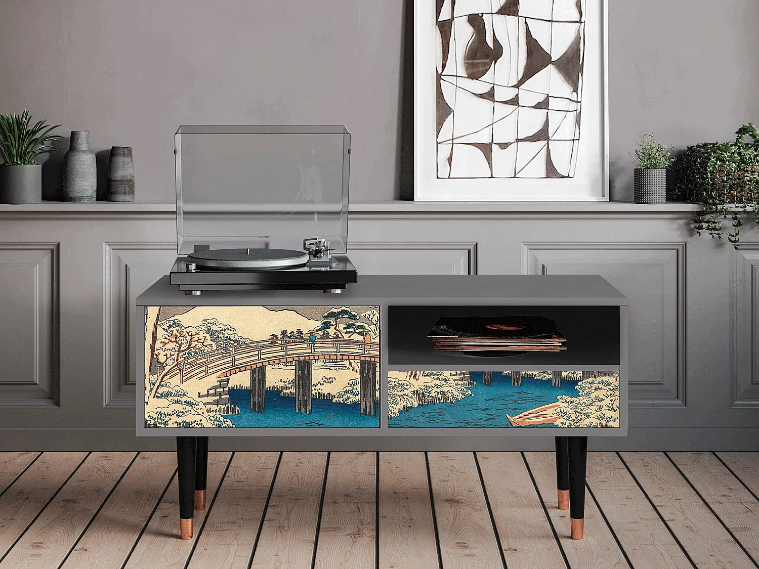 Meuble TV - 115х59х48 cm - T3 - Katabira River, Gris
