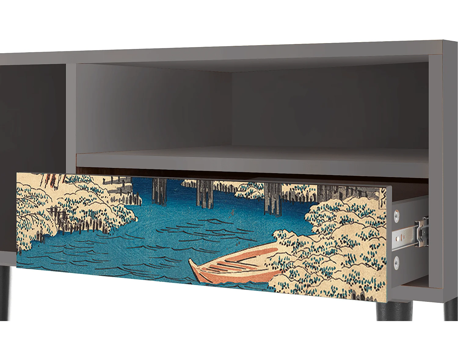 Meuble TV - 115х59х48 cm - T3 - Katabira River, Gris