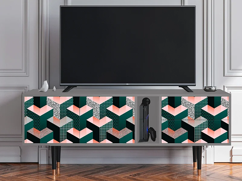 Meuble TV - 170х69х48 cm - T1 - Geometric Madness, Gris