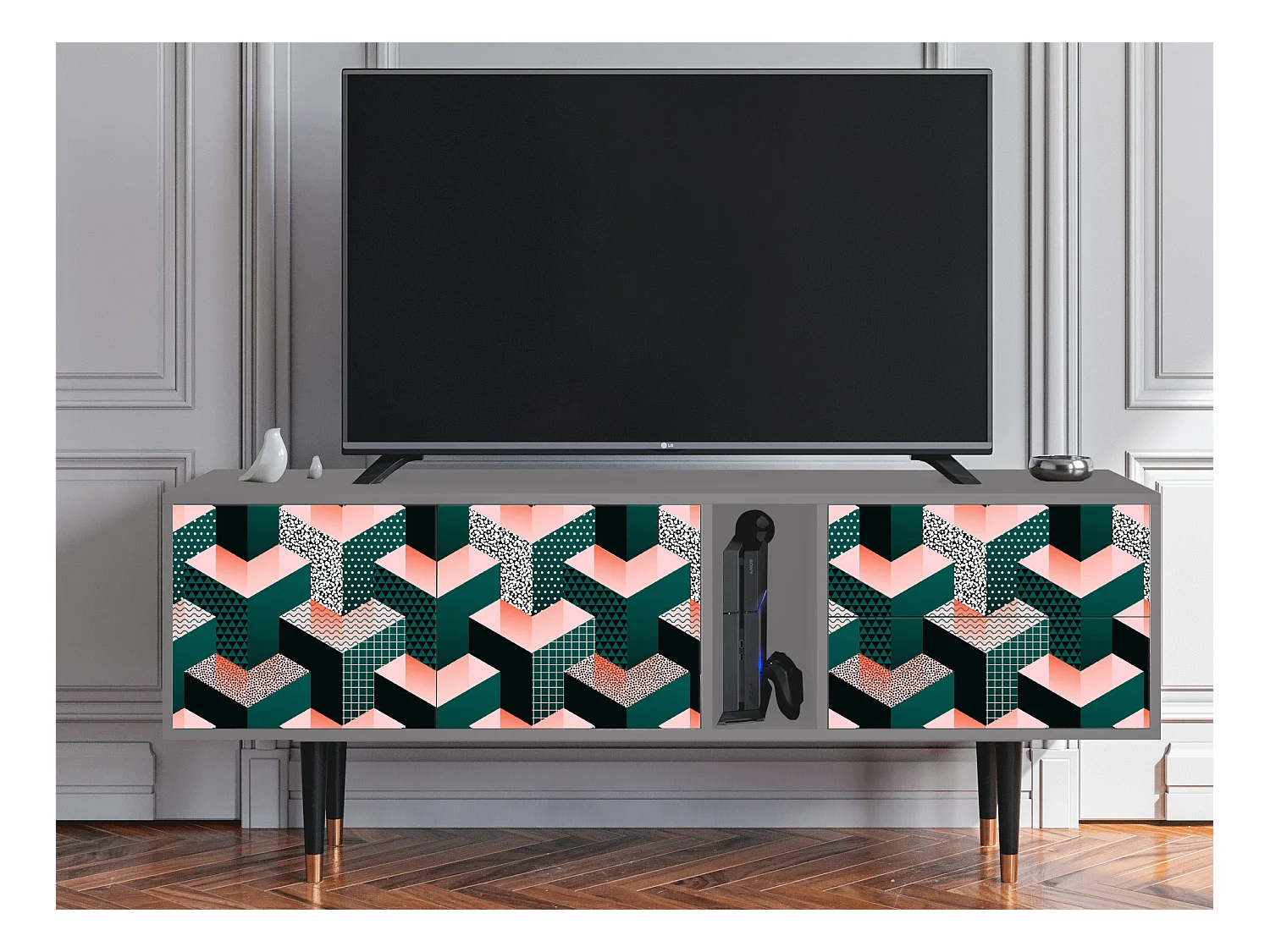 Meuble TV - 170х69х48 cm - T1 - Geometric Madness, Gris