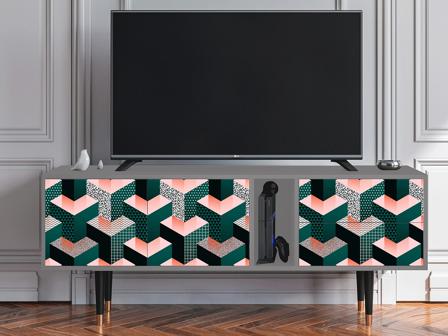 TV-meubel - 170х69х48 cm - T1 - Geometric Madness, Grijs