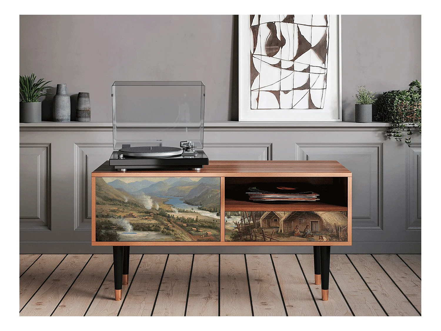Meuble TV - 115х59х48 cm - T3 - View Across the Plains , Noyer