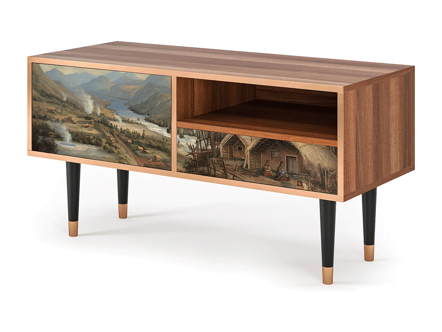 Mueble de TV - 115х59х48 cm - T3 - View Across the Plains , Nogueira