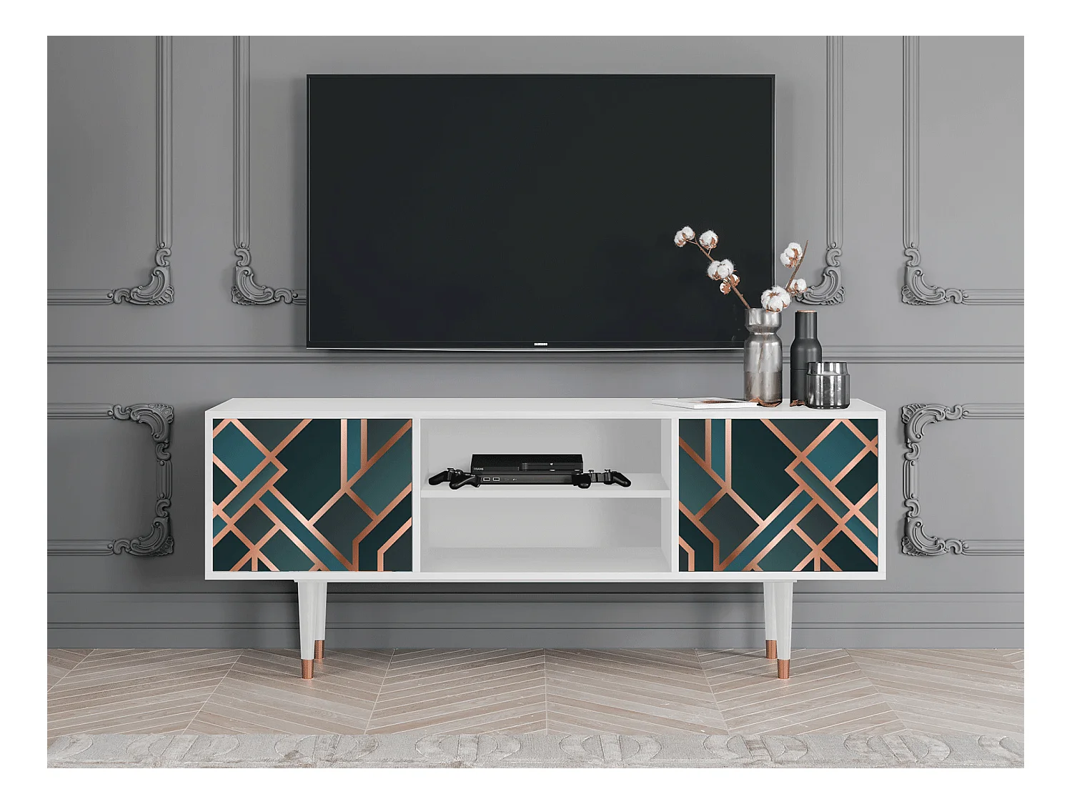 Meuble TV - 170х69х48 cm - T2 - Bronze Crossroad, Blanc