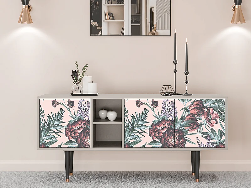 Meuble TV - 150х69х41 cm - T5 - Peach Peonies, Sable