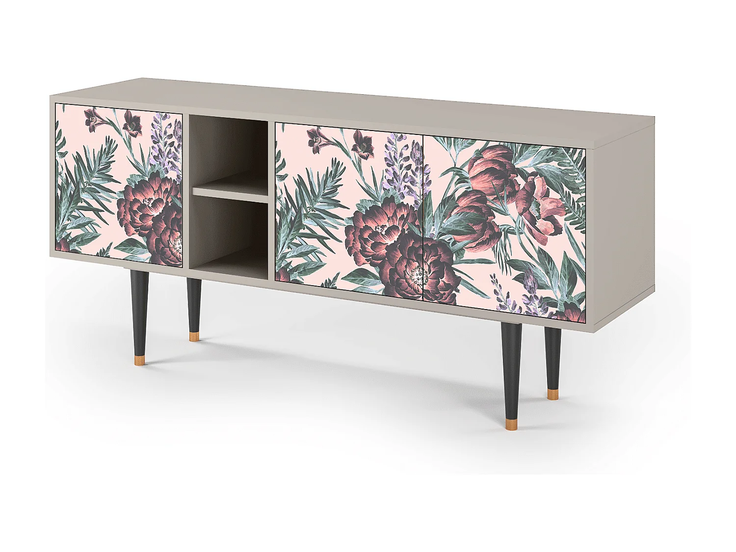 Szafka RTV - 150х69х41 cm - T5 - Peach Peonies, Piaskowy