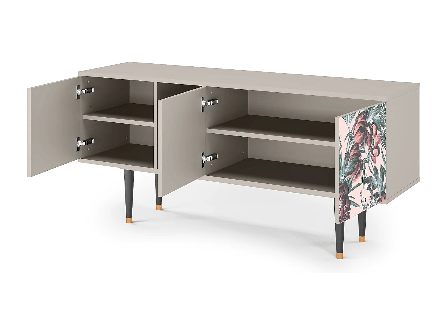 Szafka RTV - 150х69х41 cm - T5 - Peach Peonies, Piaskowy