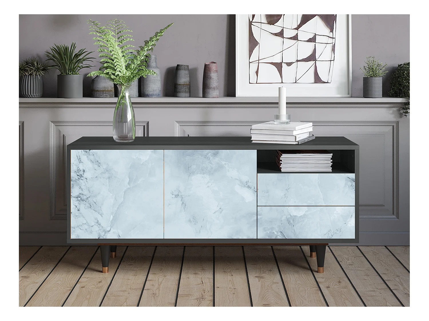 Meuble TV - 125х56х41 cm - T7 - Glacial Colour, Anthracite