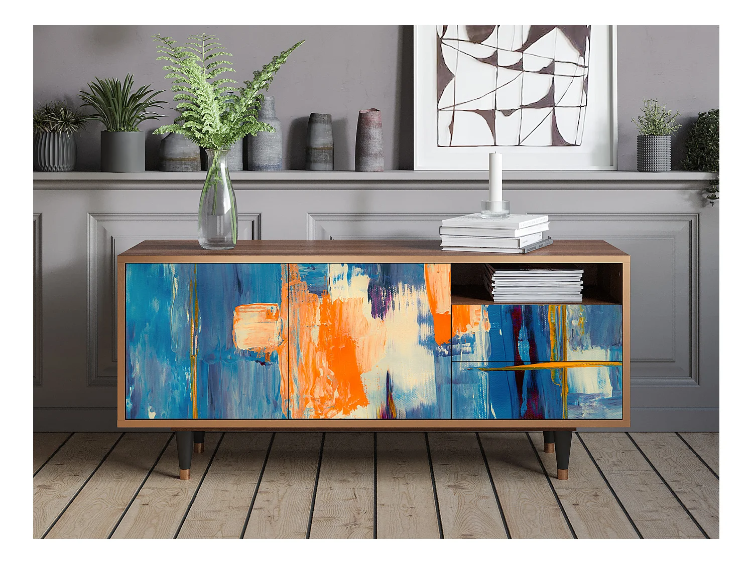 Meuble TV - 125х56х41 cm - T7 - Abstract Expressionism, Noyer