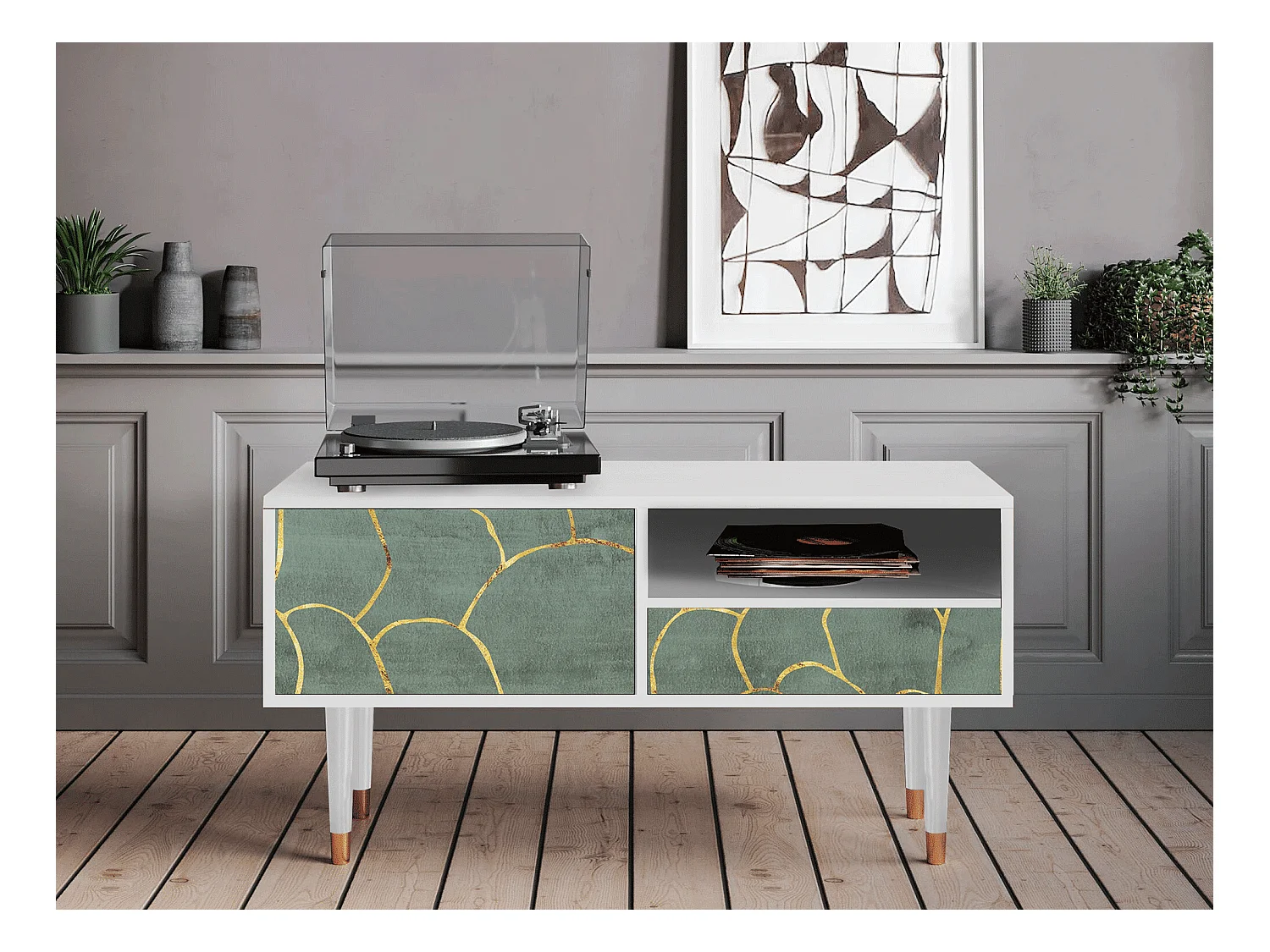 TV-Möbel - 115х59х48 cm - T3 - Magnificent Water Lily, Weiß