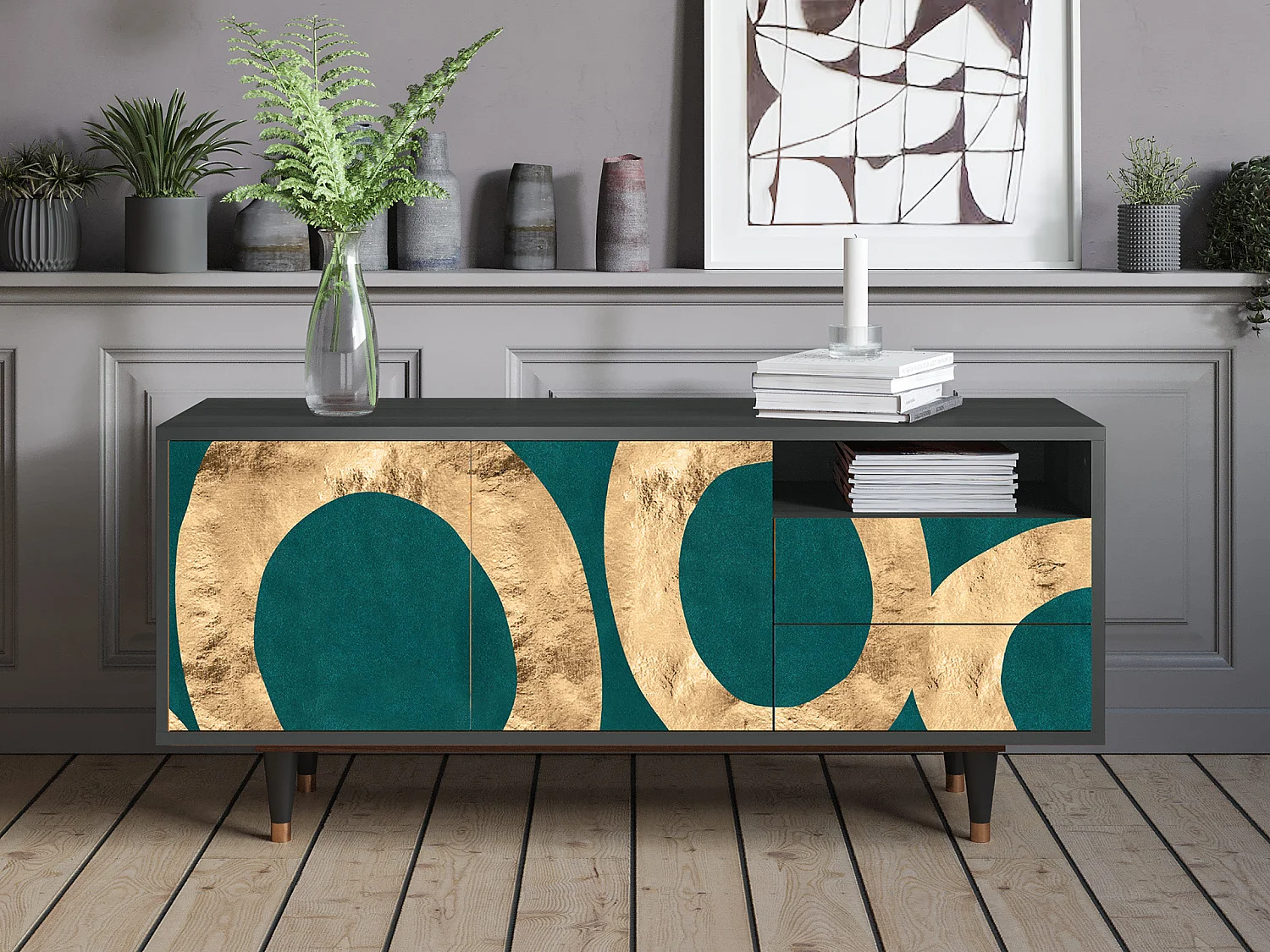 Mueble de TV - 125х56х41 cm - T7 - Zircon Sphere, Antracita