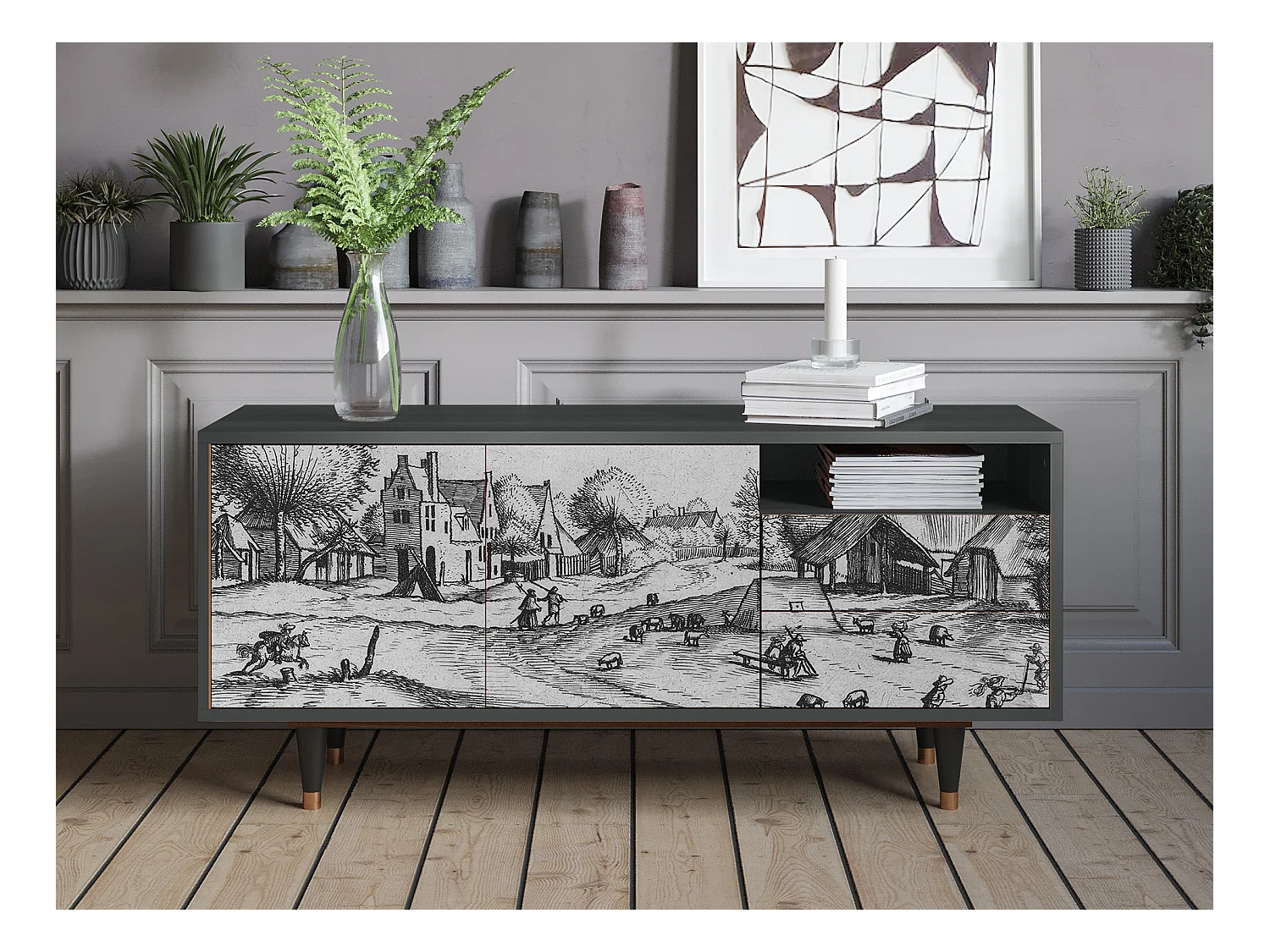 Szafka RTV - 125х56х41 cm - T7 - Country Village, Antracyt