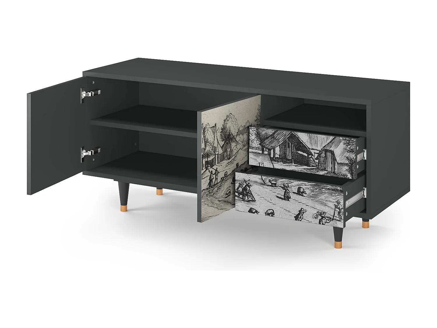 Szafka RTV - 125х56х41 cm - T7 - Country Village, Antracyt